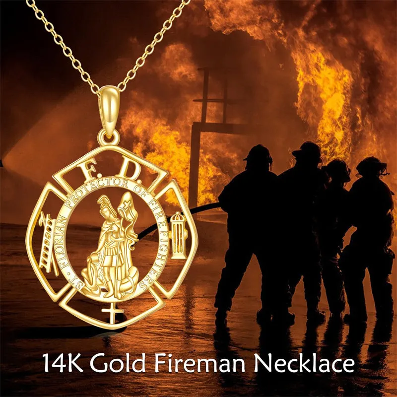 14K Real Gold Patron Saint Necklace Religious Protection Pendant 14K Solid Gold Jewelry Gifts for Men Women