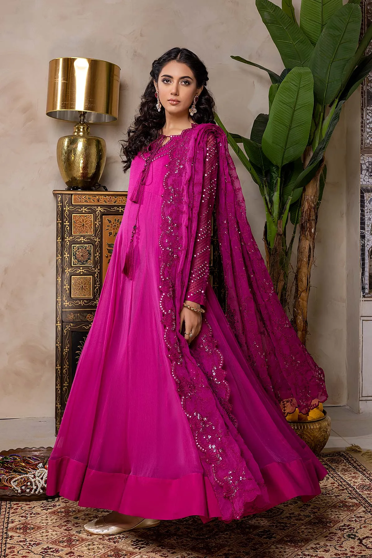 3-Pc Embroidered Long Maxi With Chiffon Dupatta and Raw Silk Trouser CMA22-49