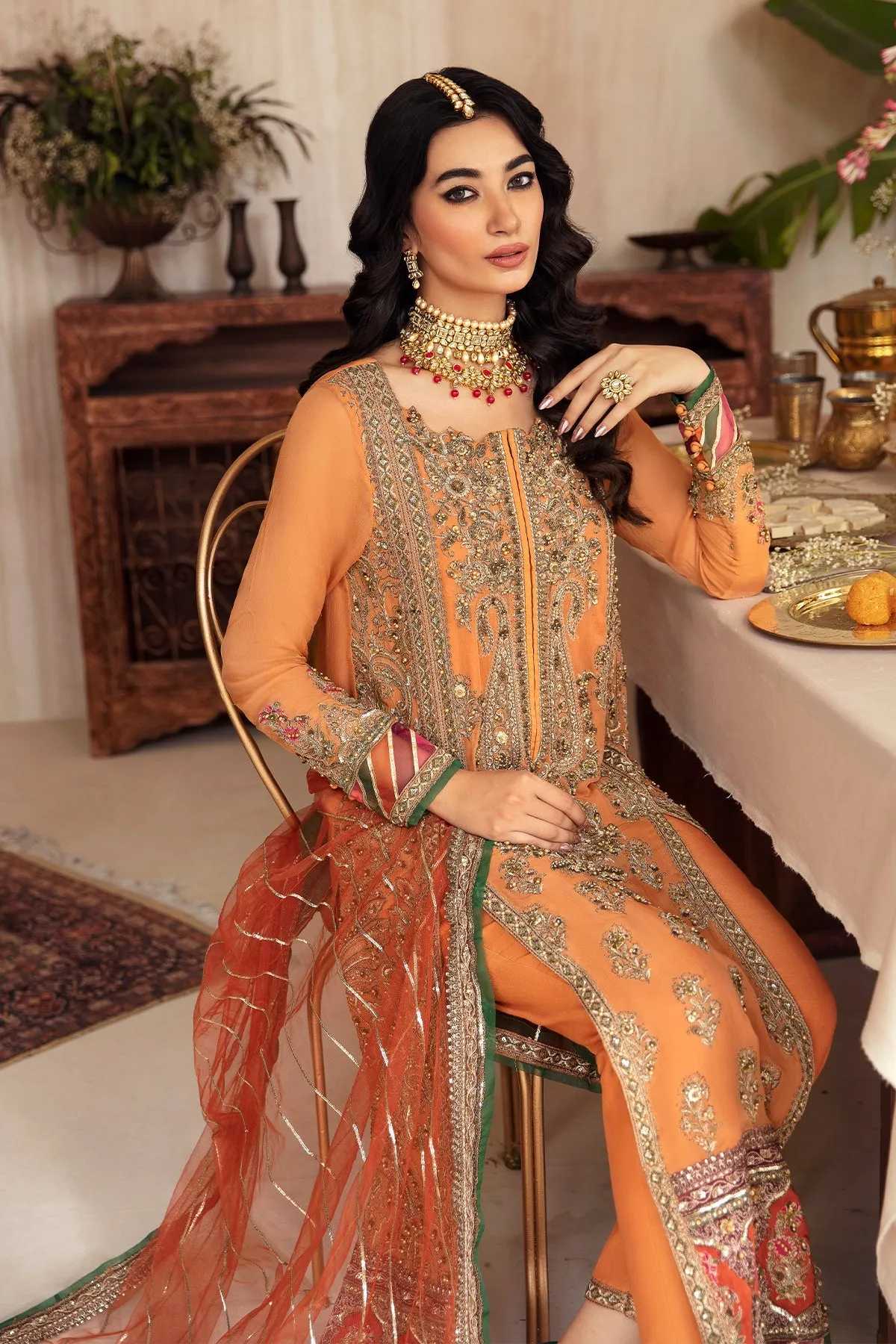 3-PC Unstitched Embroidered Shirt & Formal Chiffon Dupatta DJ4-05