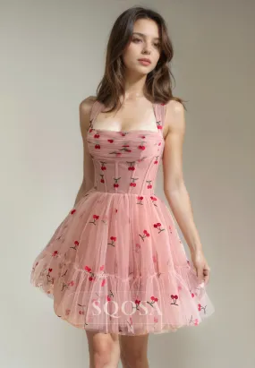 A Line Sweetheart Tulle Pleats Cute Homecoming Dress Short Graduation Dress