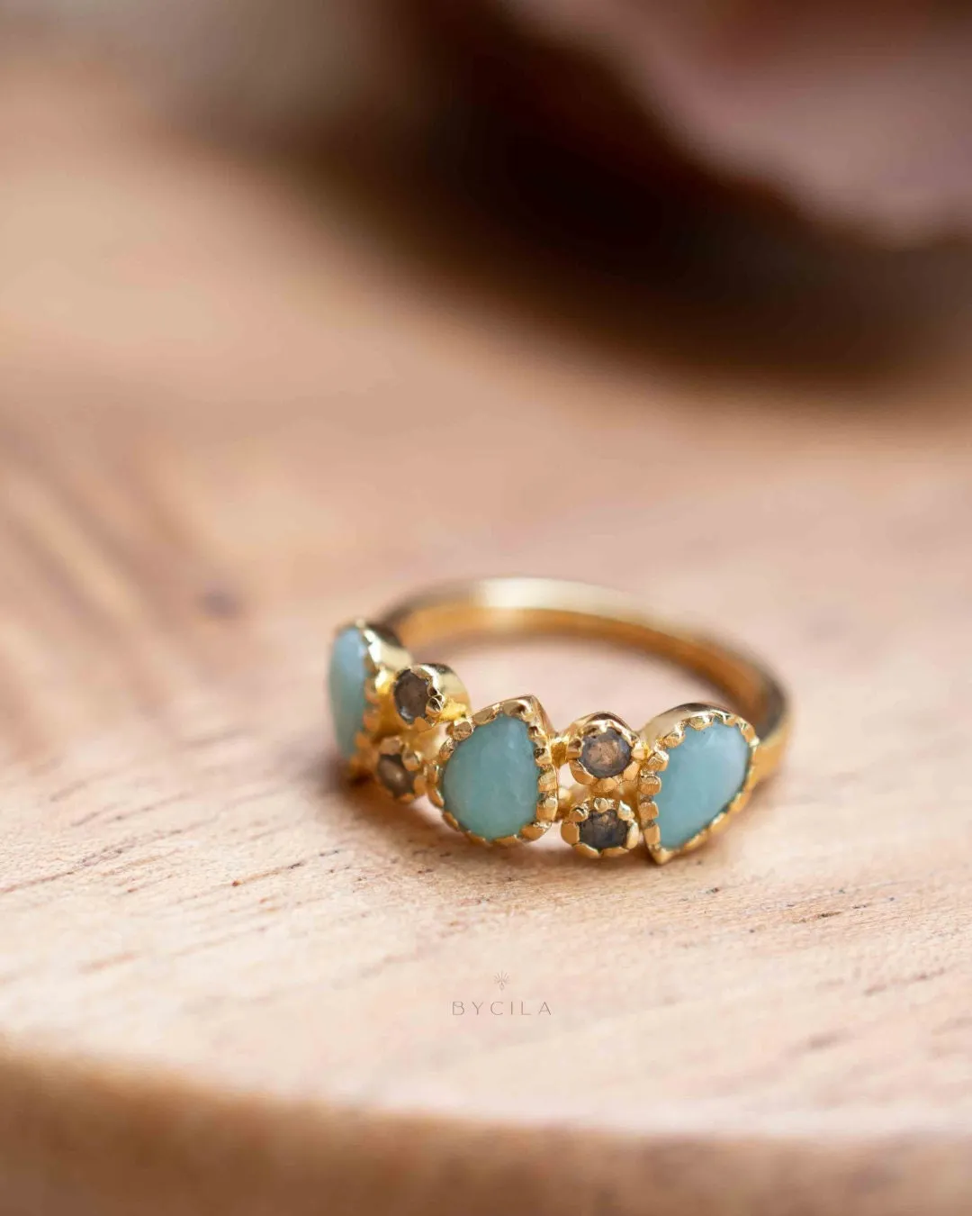 Amazonite & Labradorite Gold Plated Ring * Statement Ring * Gemstone Ring * Green * Bridal Ring * Wedding Ring * Organic Ring * 