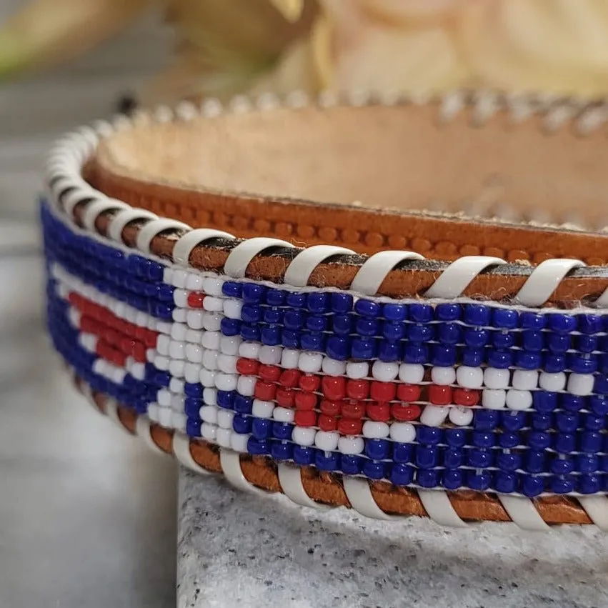 Beaded Belt | Western Stampede Themed | Genuine Leather | Blue