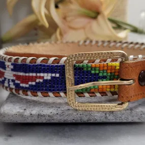 Beaded Belt | Western Stampede Themed | Genuine Leather | Blue