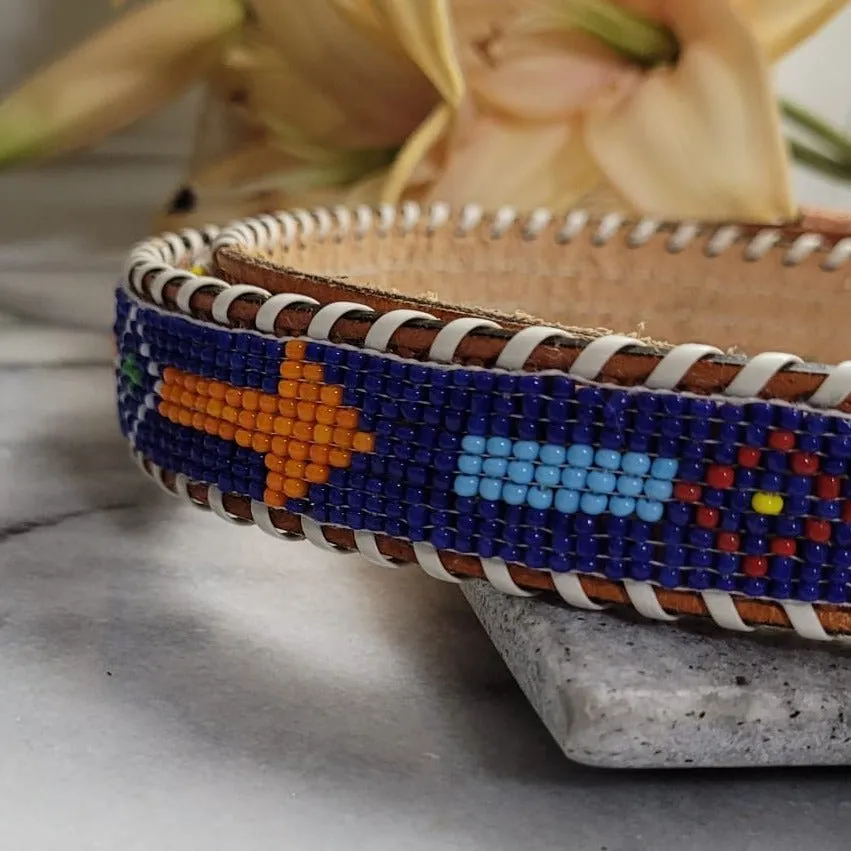 Beaded Belt | Western Stampede Themed | Genuine Leather | Blue