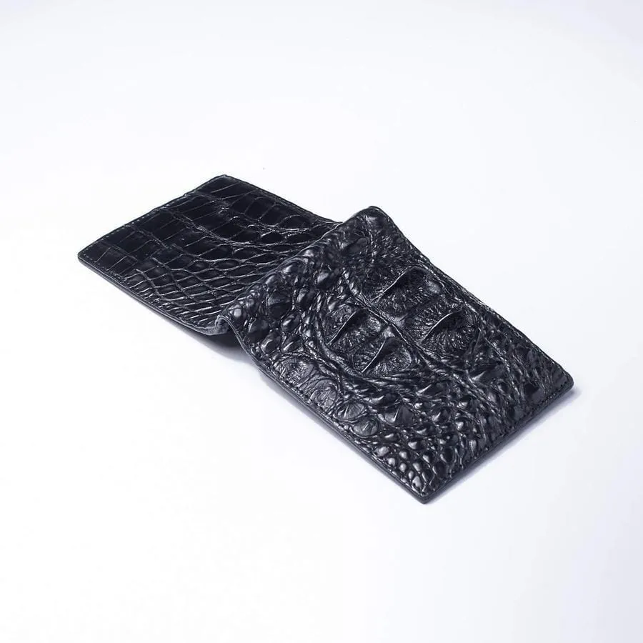 Black Backbone Crocodile Skin Mens Wallet