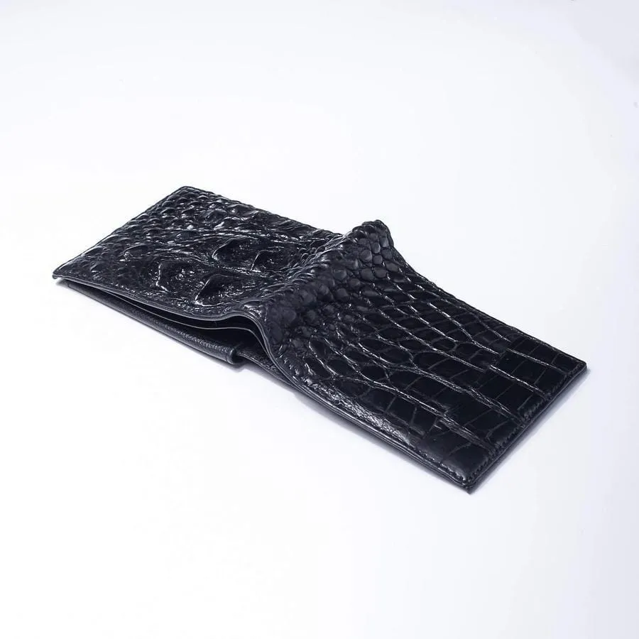 Black Backbone Crocodile Skin Mens Wallet