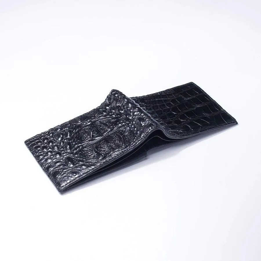 Black Backbone Crocodile Skin Mens Wallet