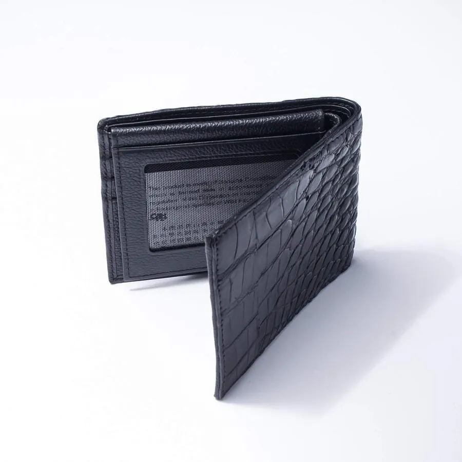 Black Backbone Crocodile Skin Mens Wallet