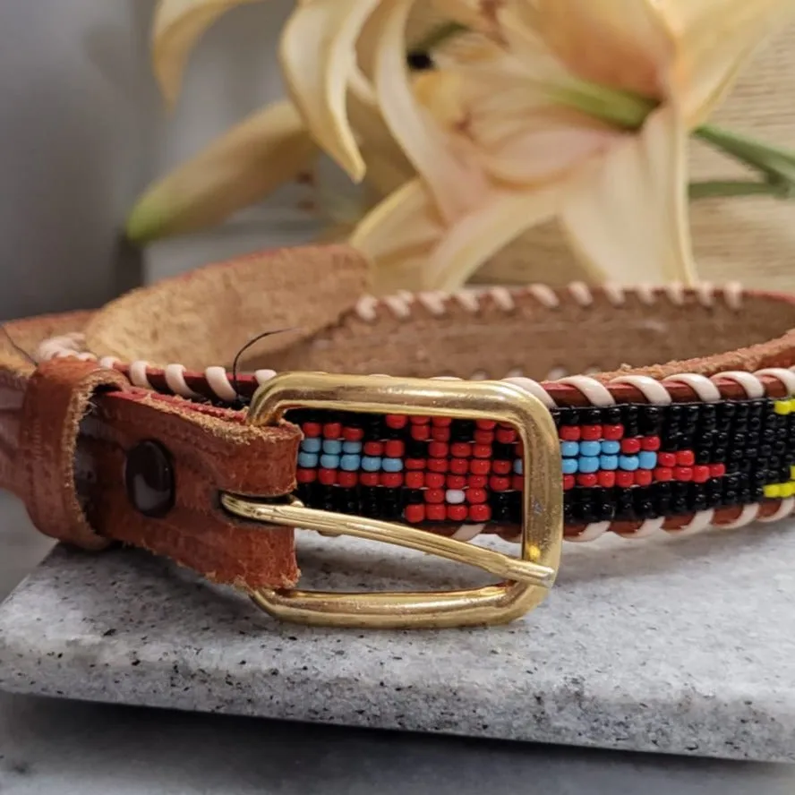 Black Beaded Belt | Western Stampede Themed | Genuine Leather