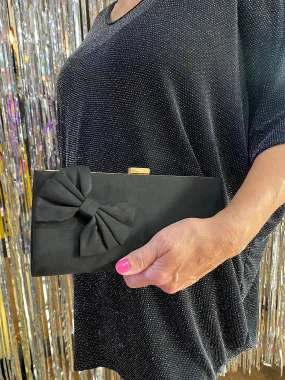 Black Suede Bow Clutch Bag