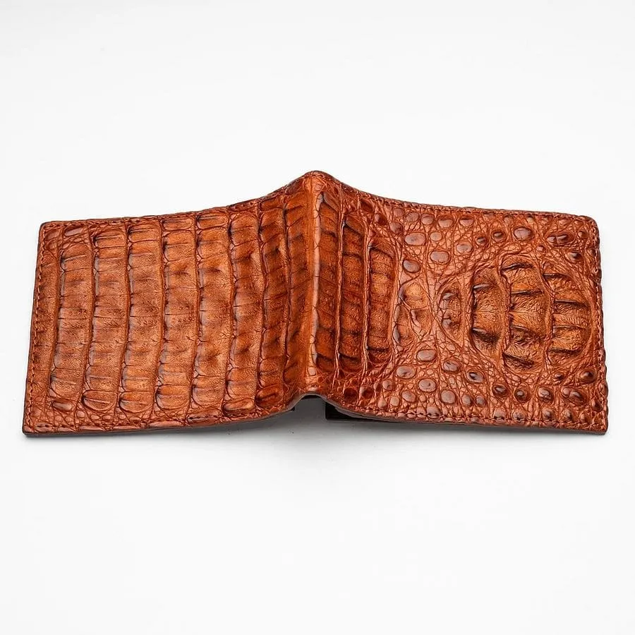 Brown Genuine Crocodile Head Skin Mens Wallet