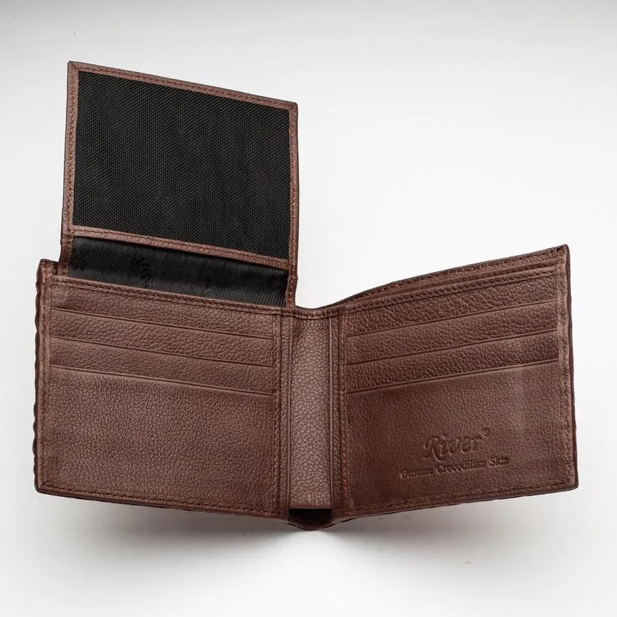 Brown Genuine Crocodile Head Skin Mens Wallet