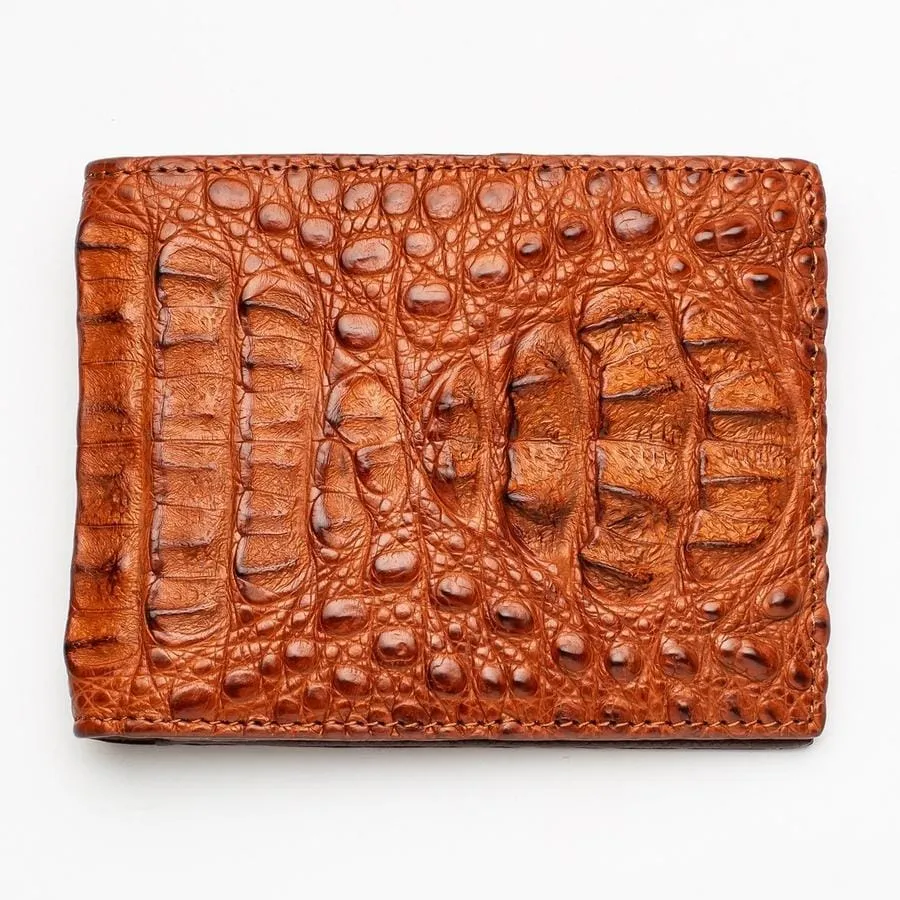 Brown Genuine Crocodile Head Skin Mens Wallet