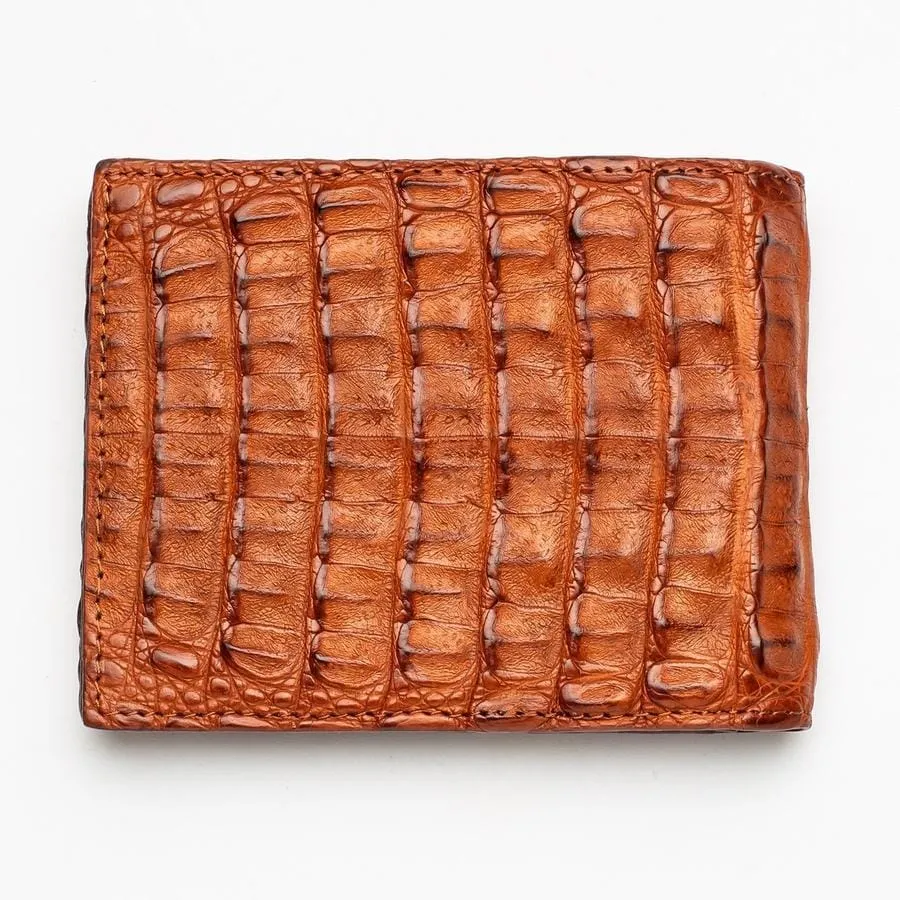 Brown Genuine Crocodile Head Skin Mens Wallet