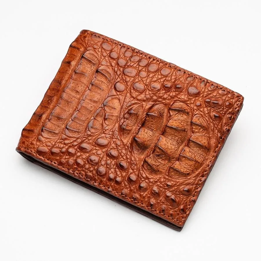 Brown Genuine Crocodile Head Skin Mens Wallet