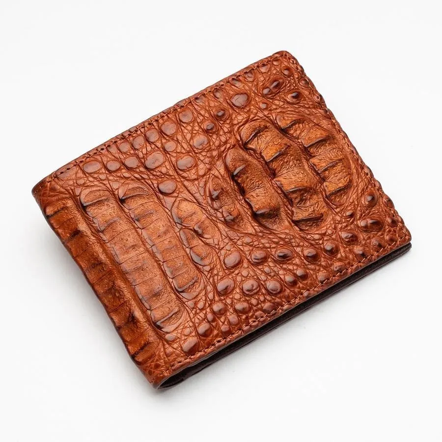 Brown Genuine Crocodile Head Skin Mens Wallet