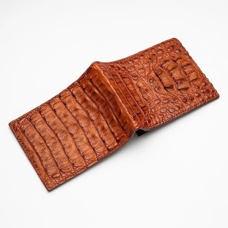 Brown Genuine Crocodile Head Skin Mens Wallet