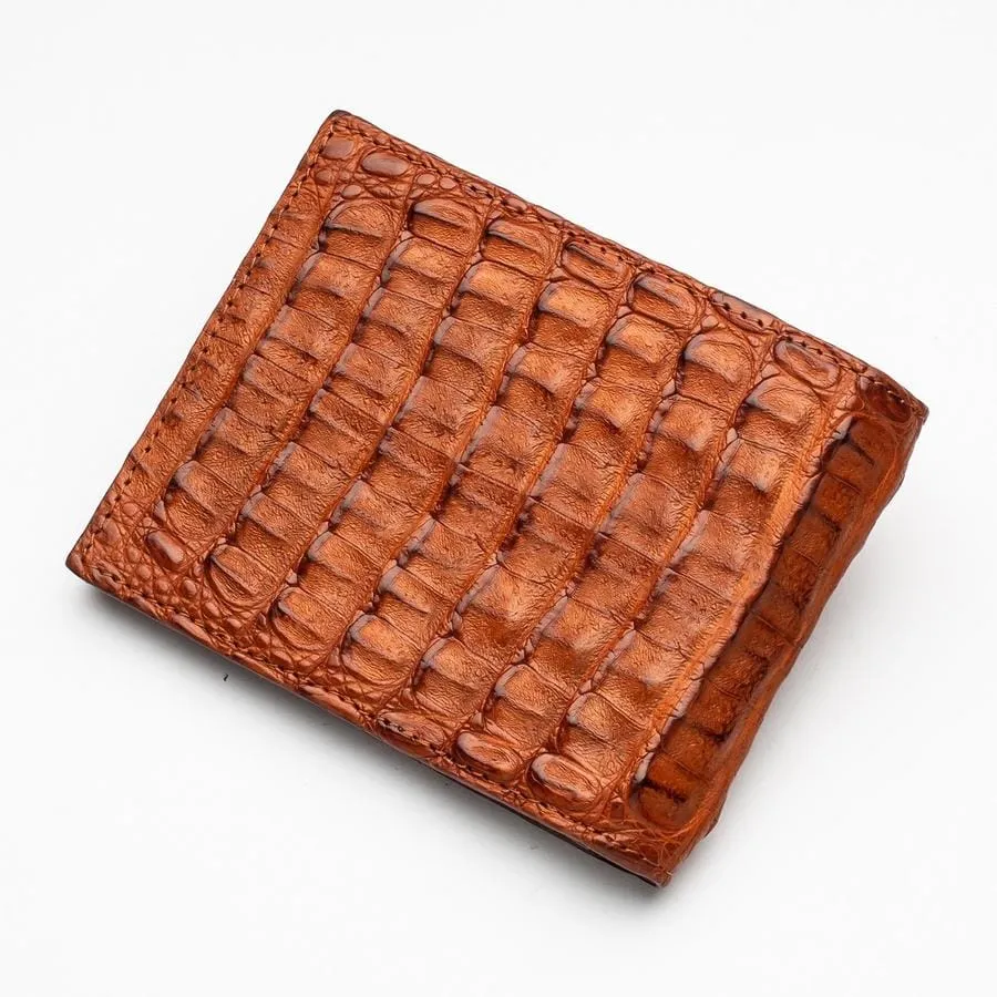 Brown Genuine Crocodile Head Skin Mens Wallet