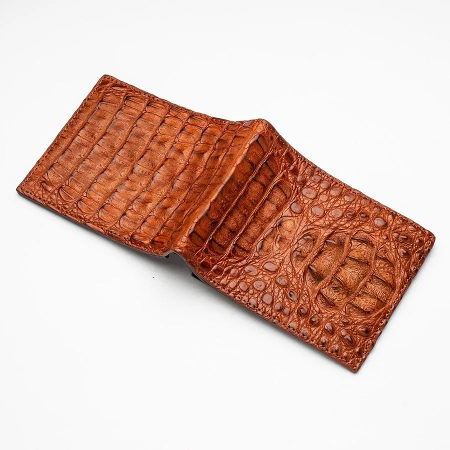 Brown Genuine Crocodile Head Skin Mens Wallet