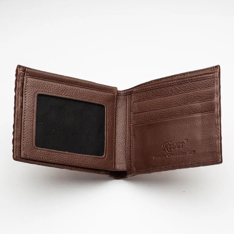 Brown Genuine Crocodile Head Skin Mens Wallet