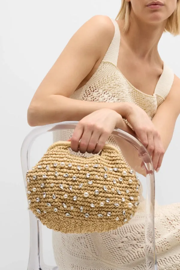 BTB Bardo Embellished Straw Clutch Bag