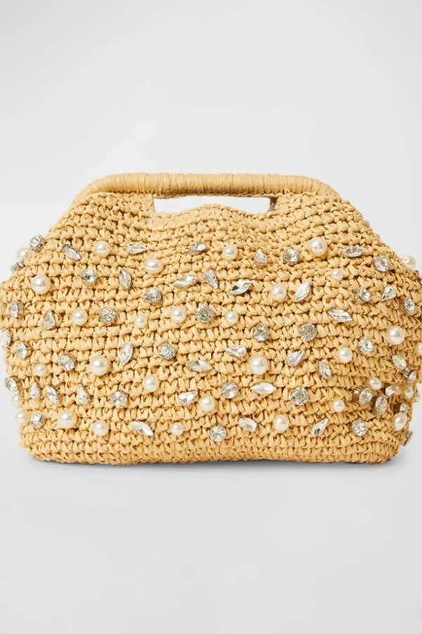 BTB Bardo Embellished Straw Clutch Bag