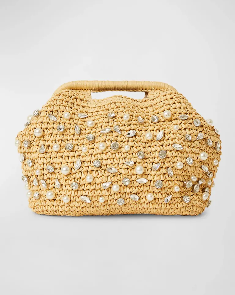 BTB Bardo Embellished Straw Clutch Bag