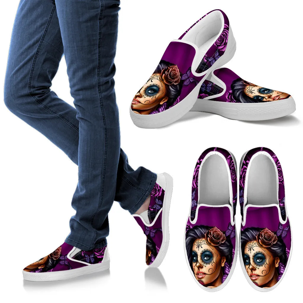 Calavera Sugar Skull Women's Slip On Shoes