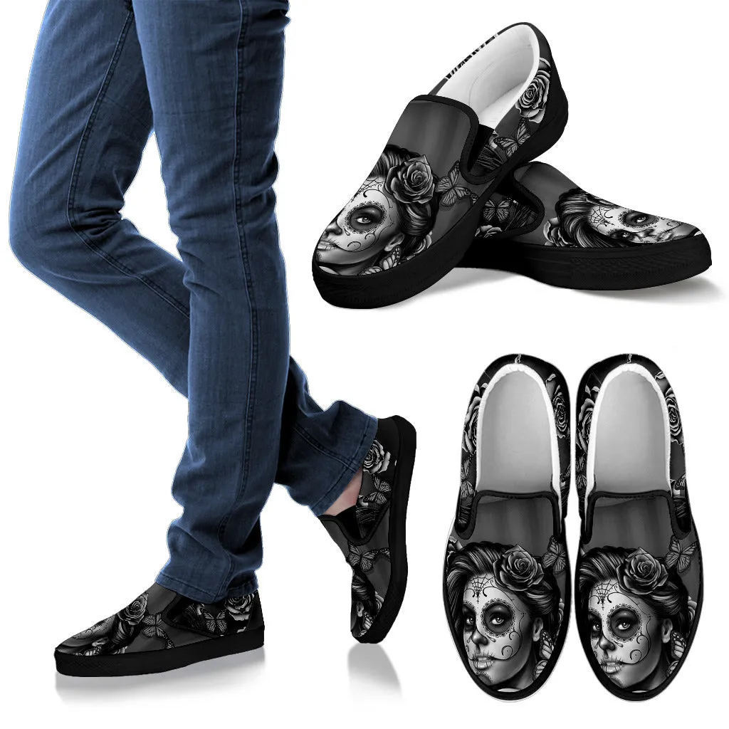 Calavera Sugar Skull Women's Slip On Shoes