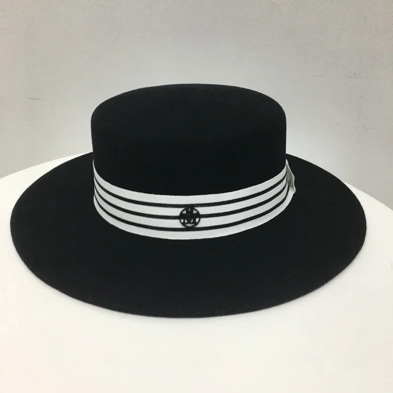 Casual Fashion Winter Warm Wool Flat Top Hat Fedoras for Women