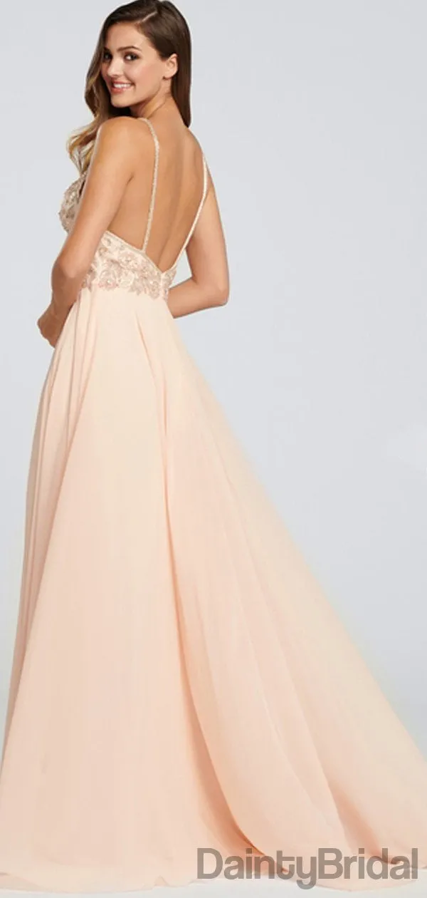 Charming Chiffon V-Neck Side Slit Long Prom Dresses.DB010084