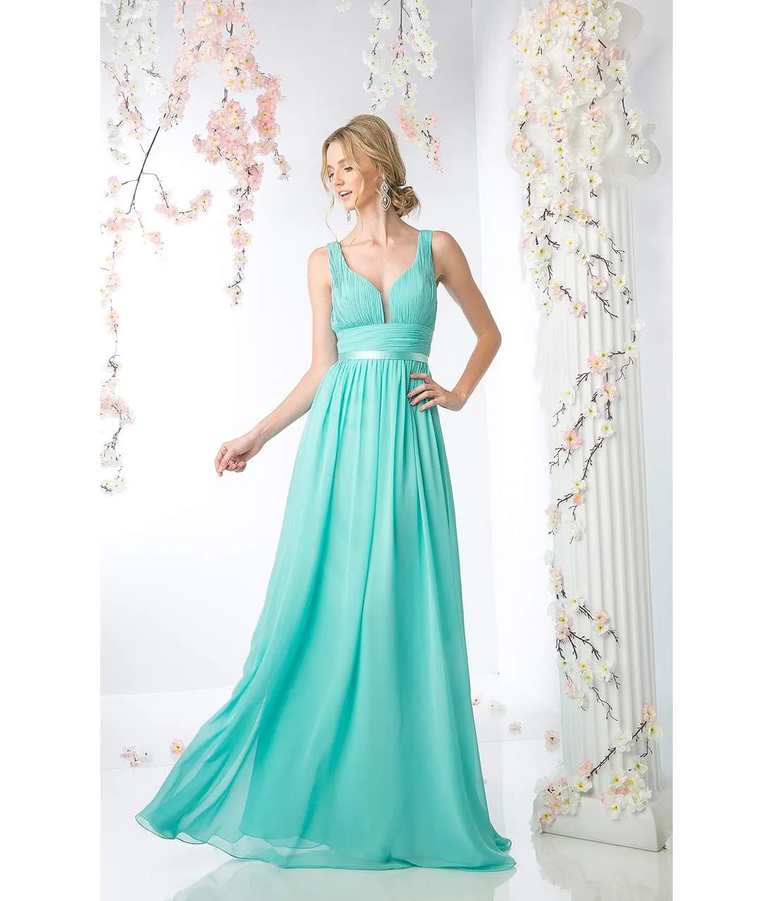 Cinderella Divine  Mint Sexy Sleeveless Chiffon Long Dress