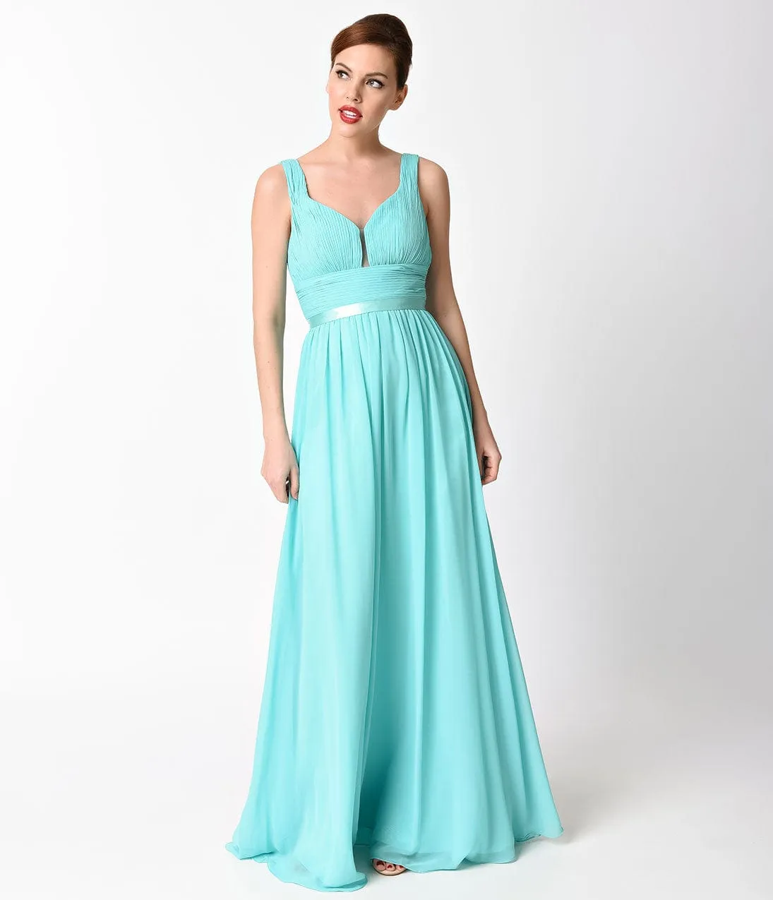 Cinderella Divine  Mint Sexy Sleeveless Chiffon Long Dress