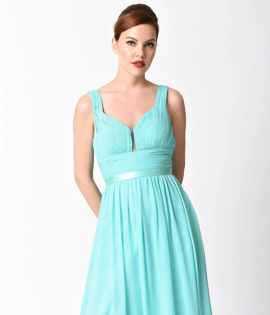 Cinderella Divine  Mint Sexy Sleeveless Chiffon Long Dress