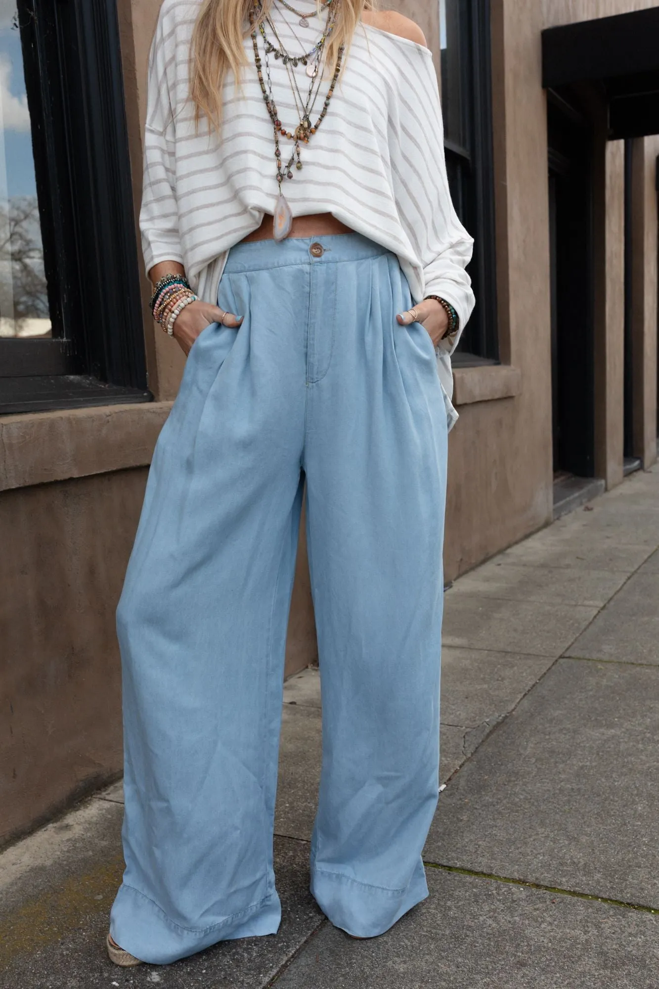 City Sway Wide Leg Denim Pants - Blue