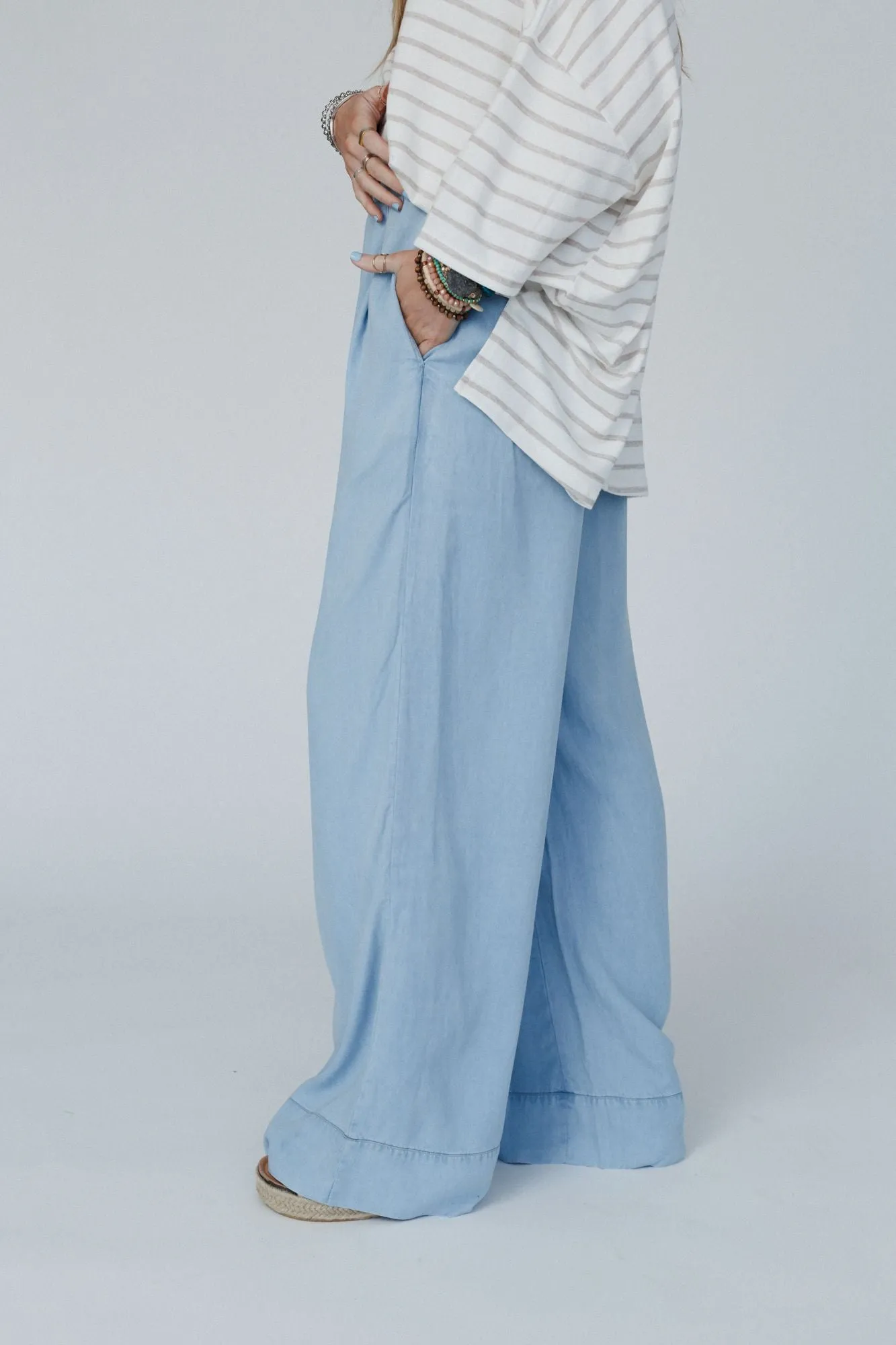 City Sway Wide Leg Denim Pants - Blue