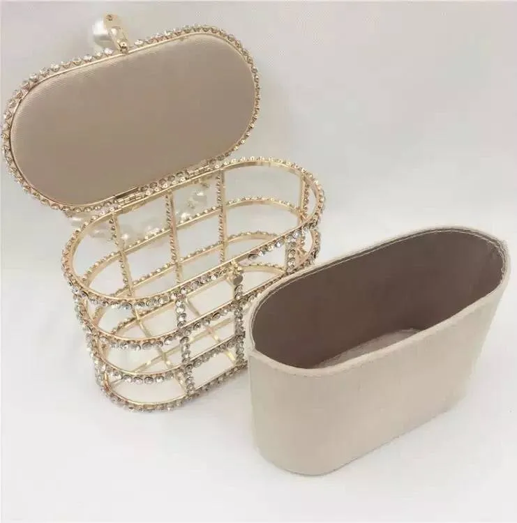 Crystallized Cage Pearl Handle Clutch