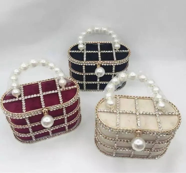 Crystallized Cage Pearl Handle Clutch