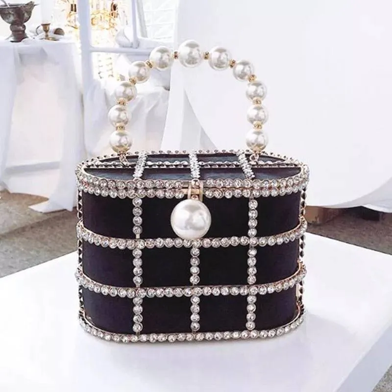 Crystallized Cage Pearl Handle Clutch