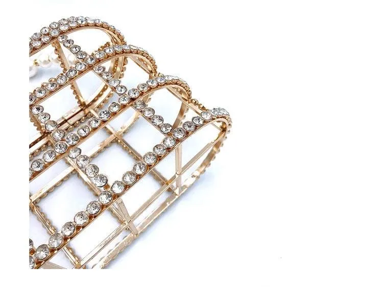 Crystallized Cage Pearl Handle Clutch