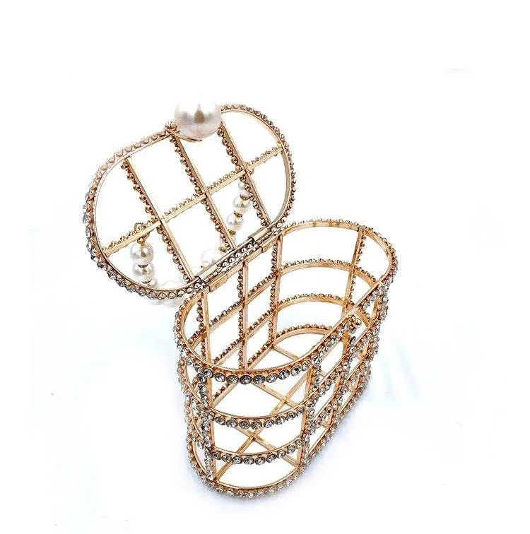 Crystallized Cage Pearl Handle Clutch