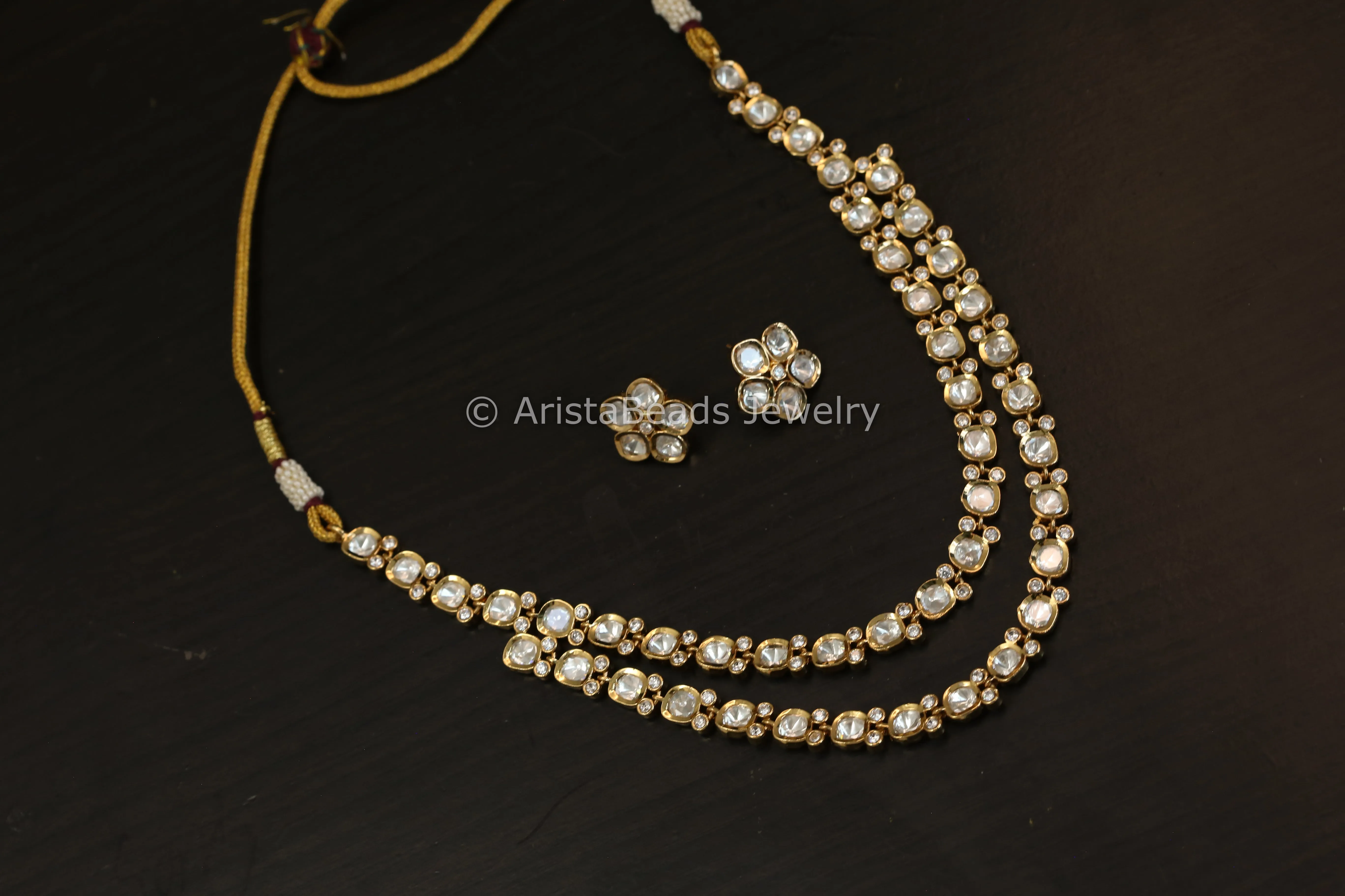 Dainty Layered Uncut Polki Necklace Set