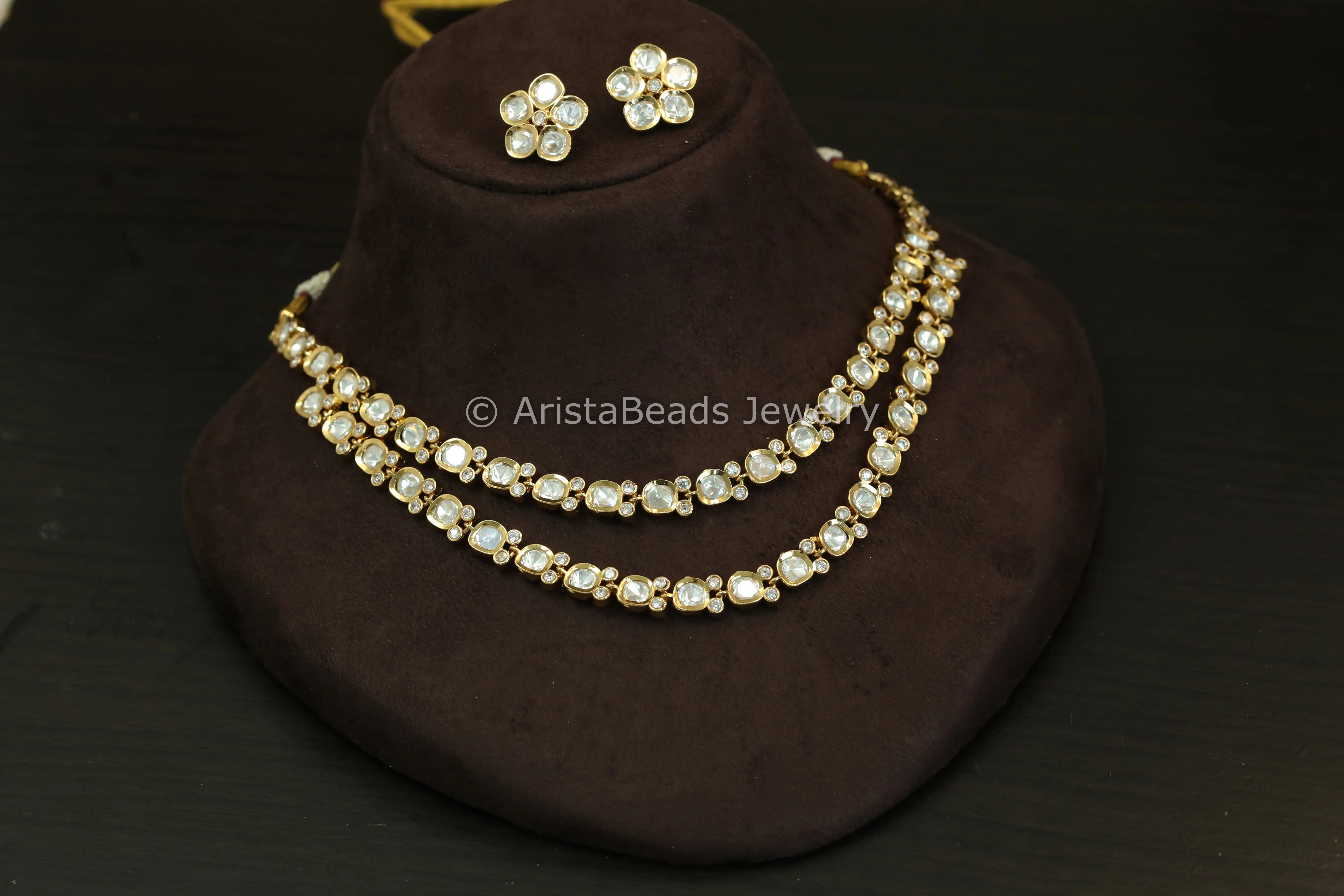 Dainty Layered Uncut Polki Necklace Set