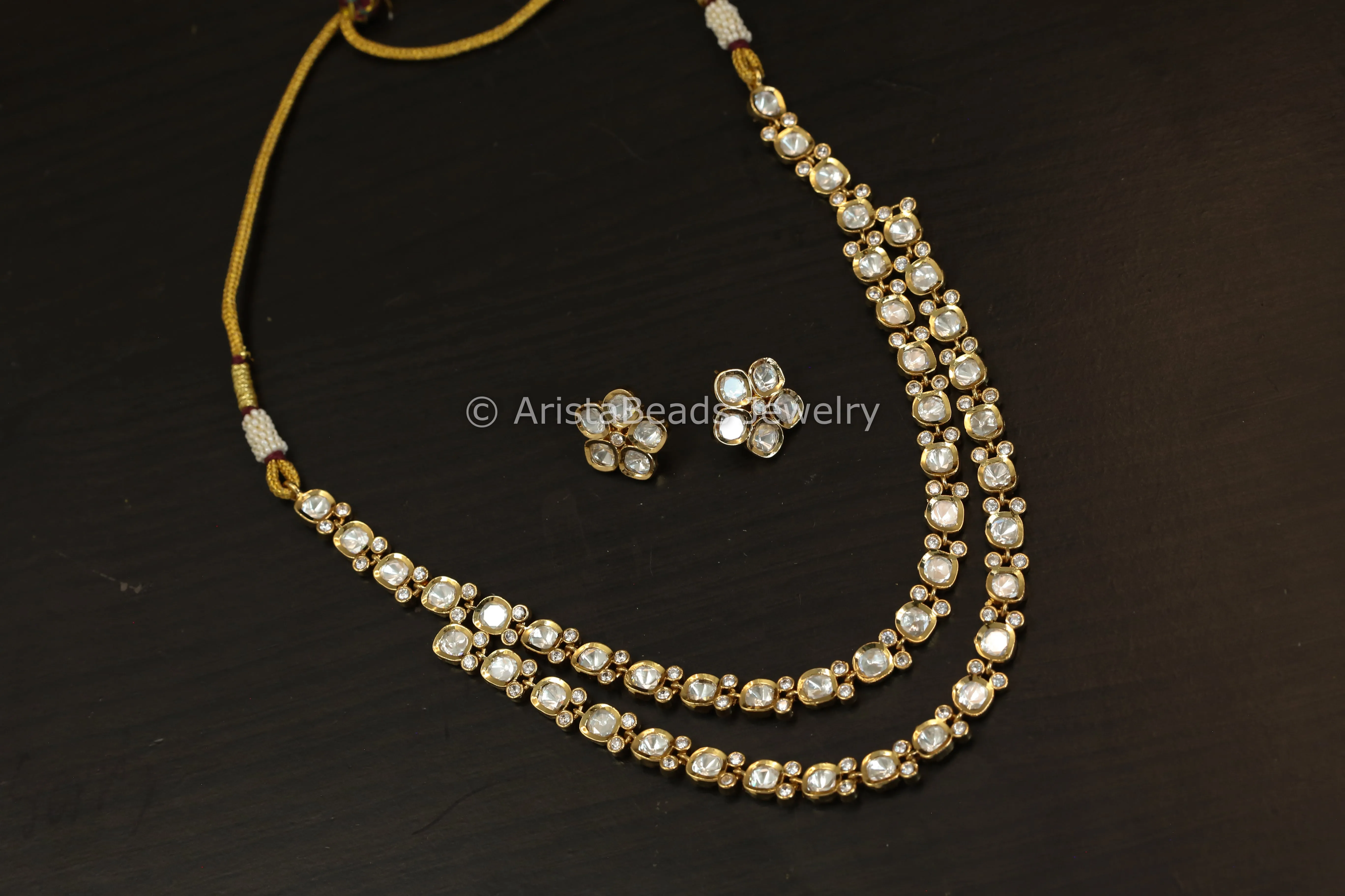 Dainty Layered Uncut Polki Necklace Set