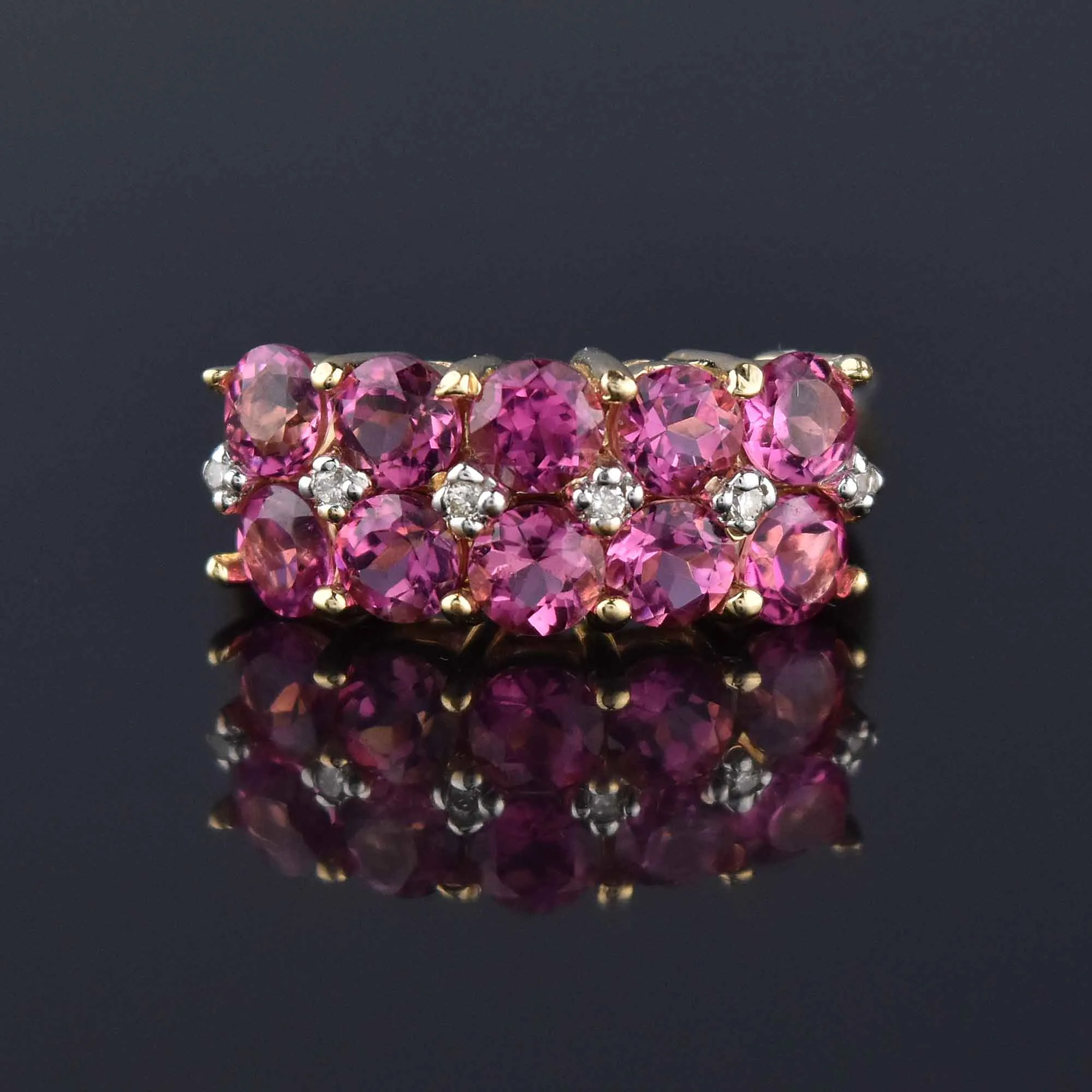 Diamond Pink Tourmaline Double Row Ring