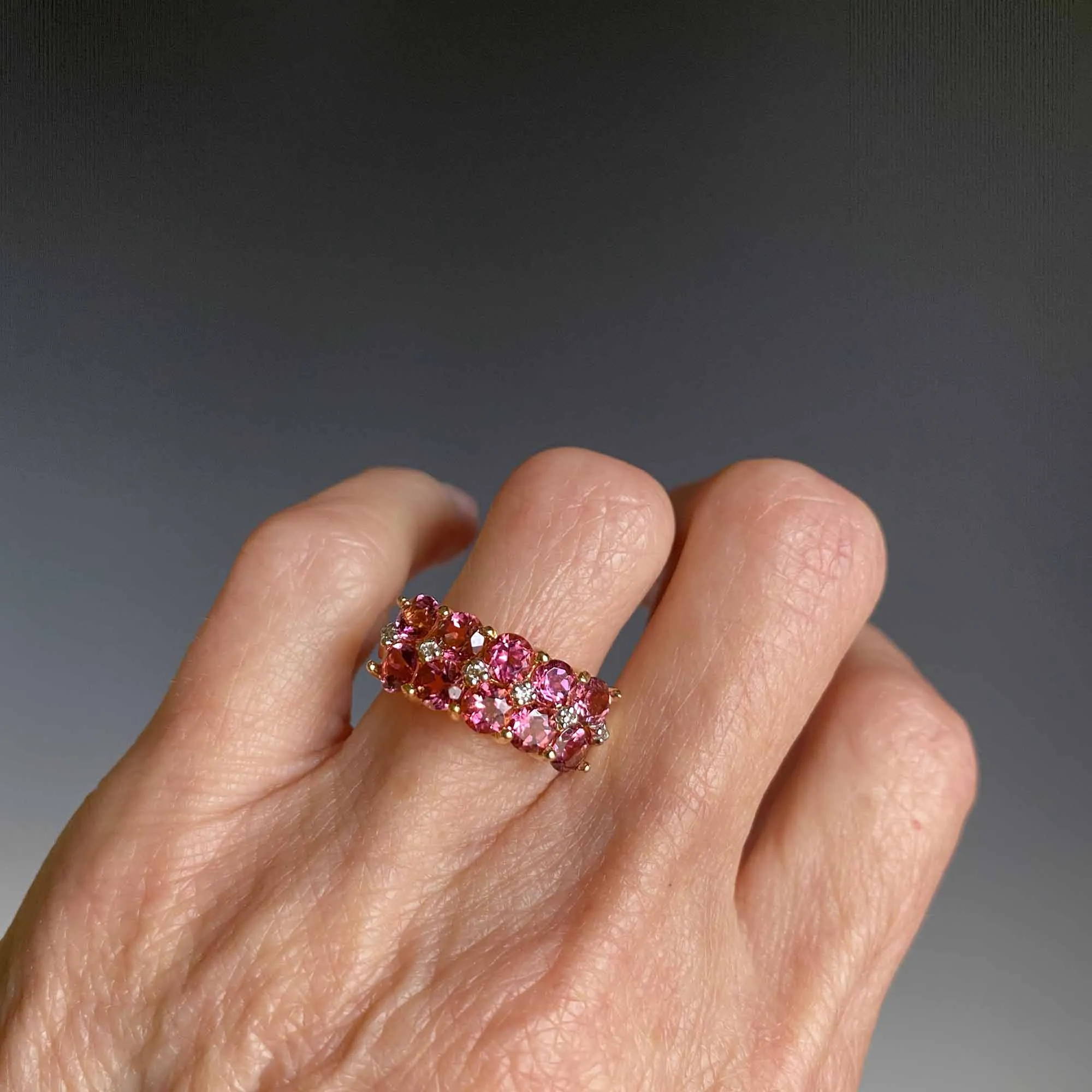 Diamond Pink Tourmaline Double Row Ring