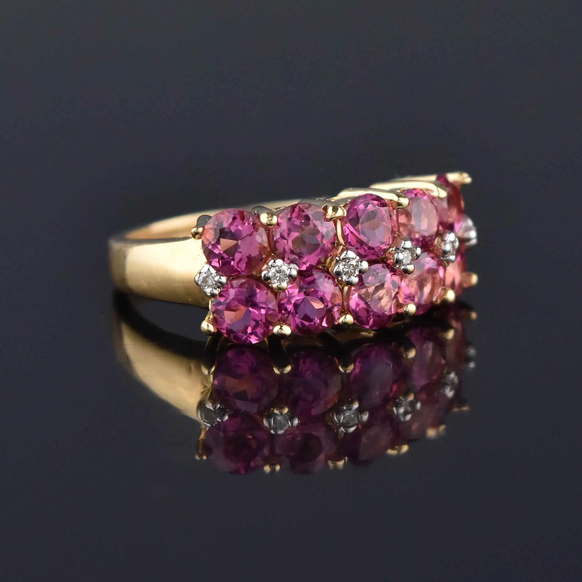 Diamond Pink Tourmaline Double Row Ring