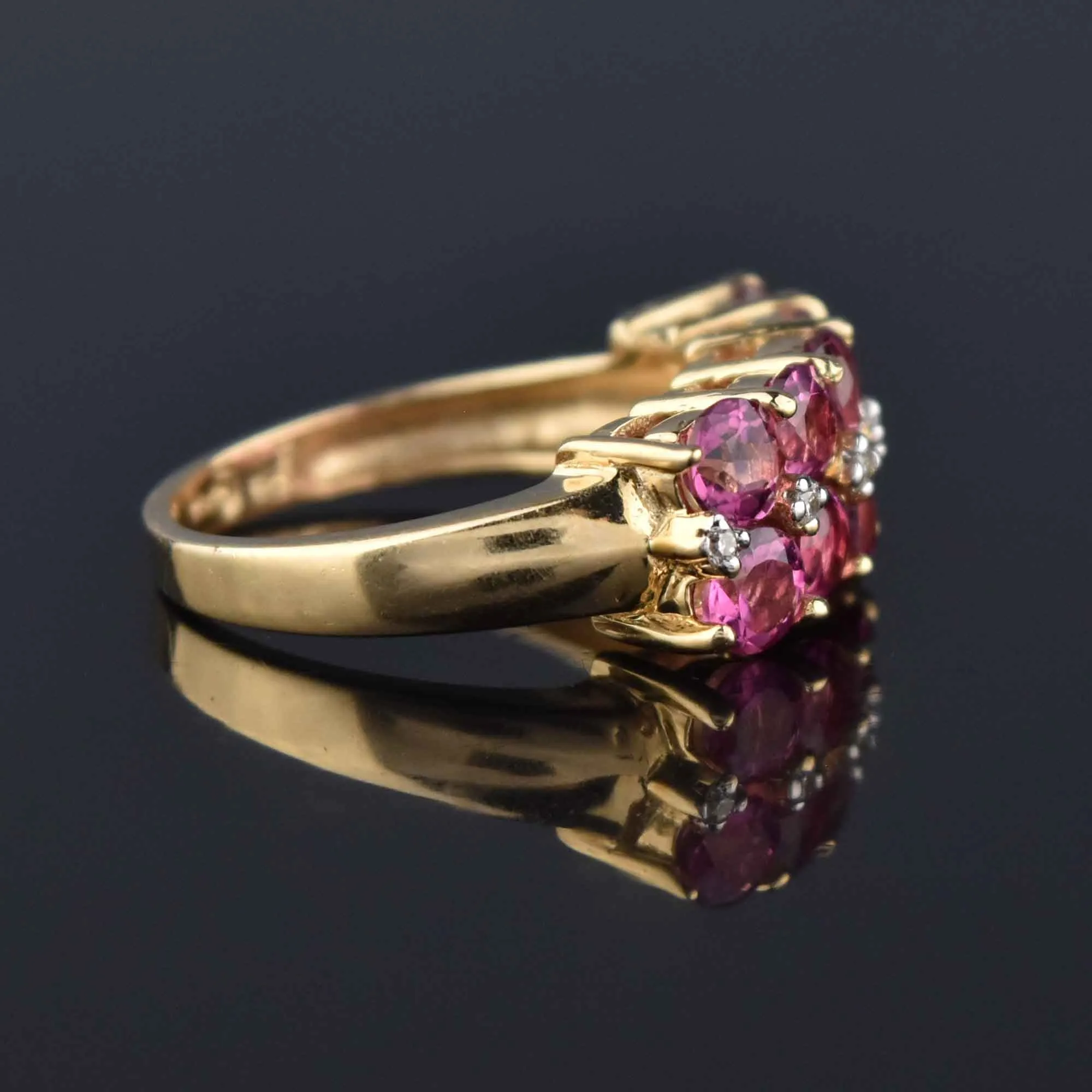 Diamond Pink Tourmaline Double Row Ring