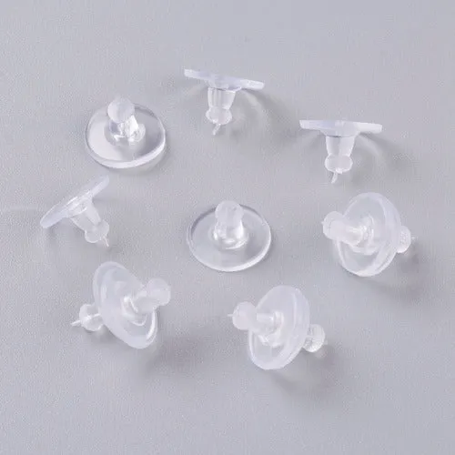 Ear Nuts, Plastic, Bullet Clutch Earring Backs With Pad, Clear, 10x6mm