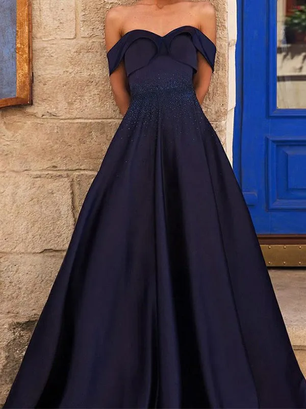 Elegant A-line Off the Shoulder Floor Length Prom Dress Evening Dress, OL733